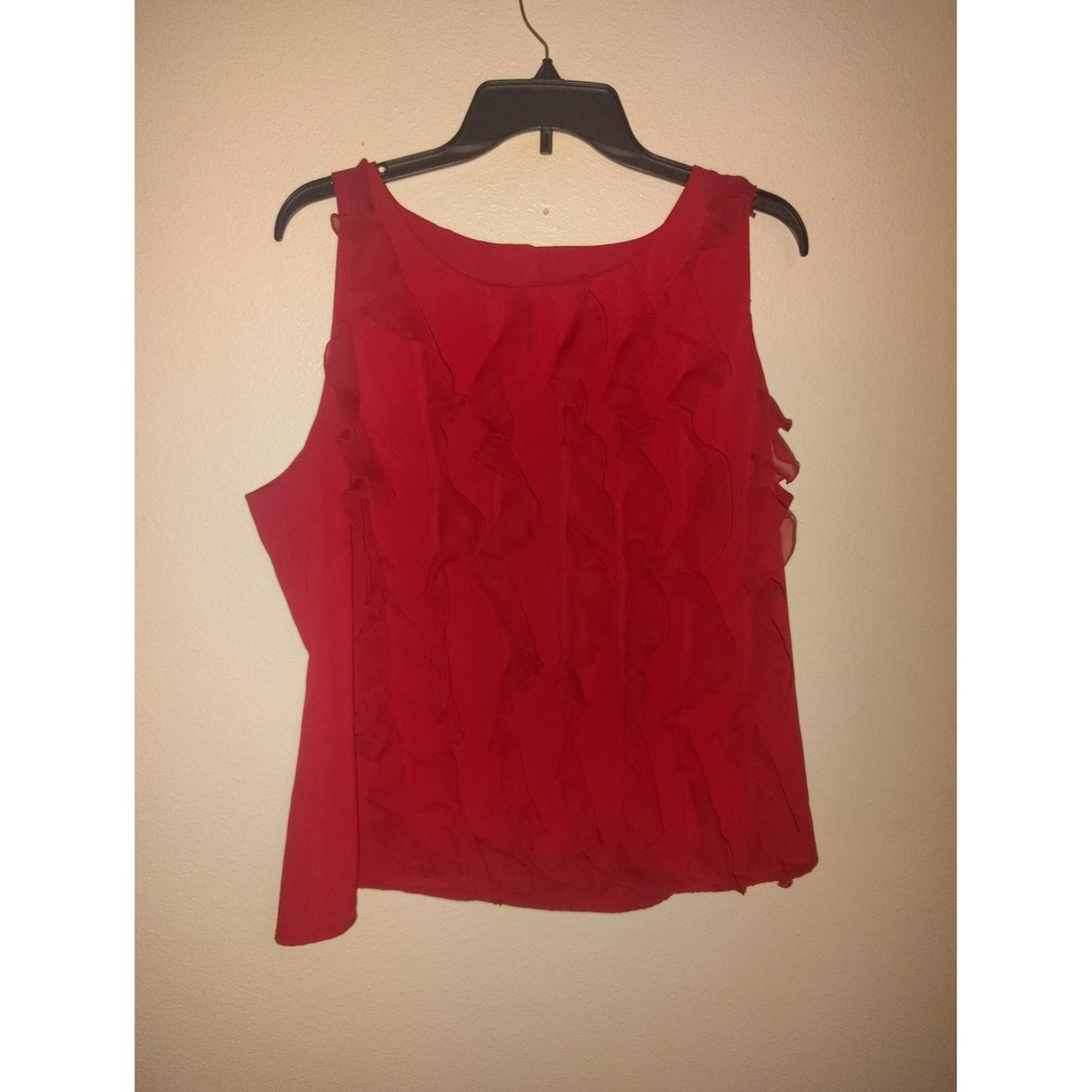 Cato Womens XL Red Sleeveless Ruffle Front Blouse Keyhole Back Top